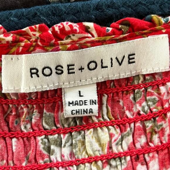 Rose + Olive Women Boho Hippie Long Sleeve Babydoll Top Blouse Red Size Large - Picture 4 of 7